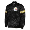 Pittsburgh steelers starter pick and roll full snap satin varsity jacket black 1