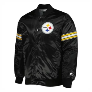 Pittsburgh steelers starter pick and roll full snap satin varsity jacket black 1