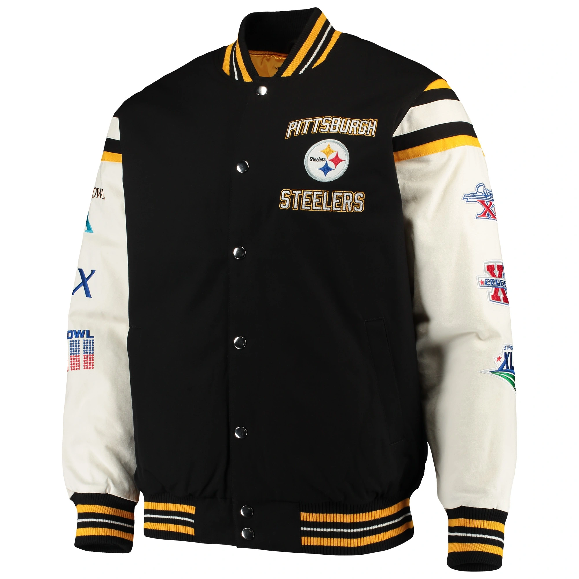 Pittsburgh steelers victory formation commemorative full snap varsity jacket black white 1