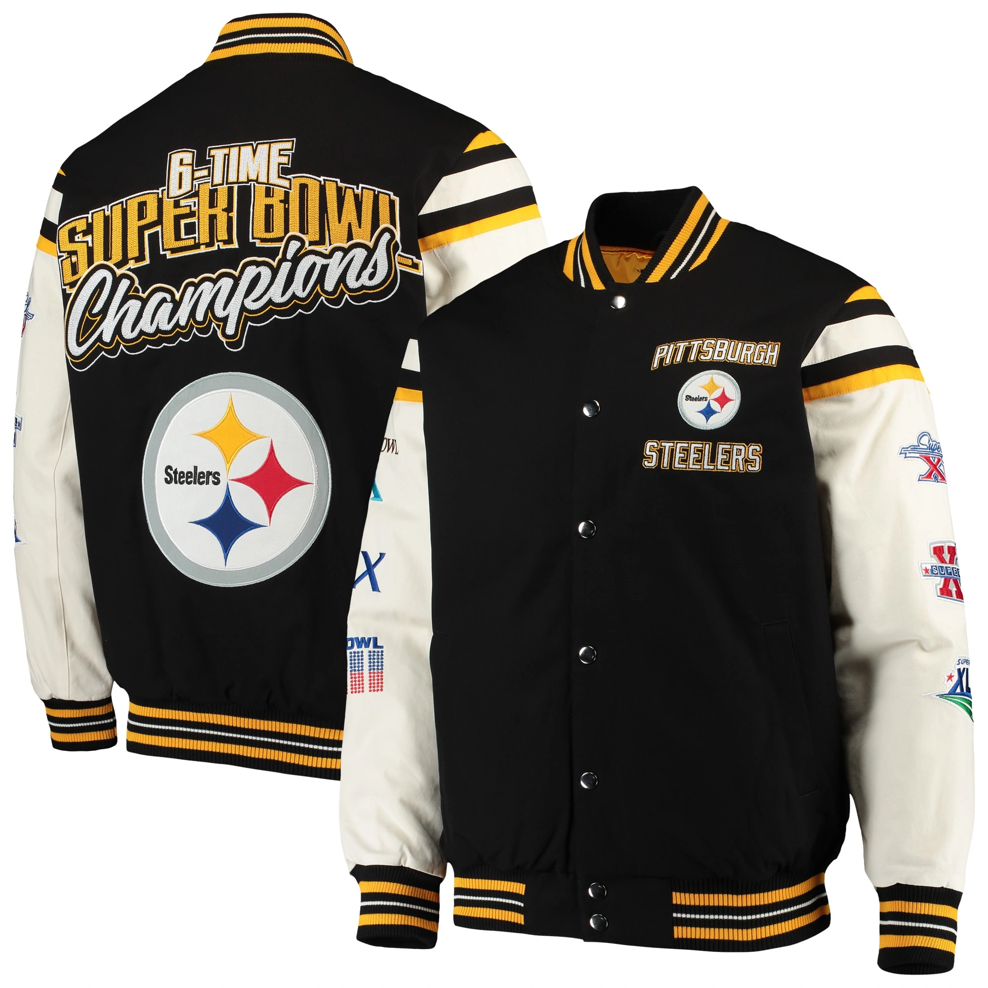 Pittsburgh steelers victory formation commemorative full snap varsity jacket black white 2 1