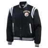 Pittsburgh steelers womens full snap bomber varsity jacket black 1 1