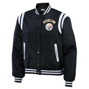 Pittsburgh steelers womens full snap bomber varsity jacket black 1 1