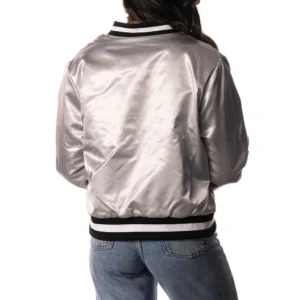 Pittsburgh steelers womens full zip bomber varsity jacket grey 1