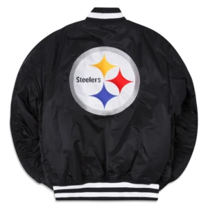 Pittsburgh steelers x alpha x new era ma 1 bomber varsity jacket black 1