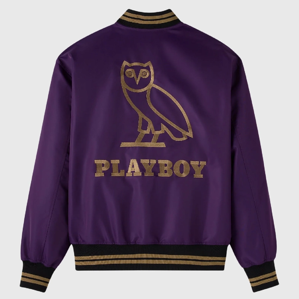 Playboy ovo purple satin varsity jacket