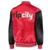 Portland trail blazers enforcer full snap satin varsity jacket red black 1