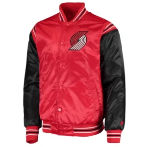 Portland trail blazers enforcer full snap satin varsity jacket red black 2