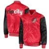 Portland trail blazers enforcer full snap satin varsity jacket red black 3