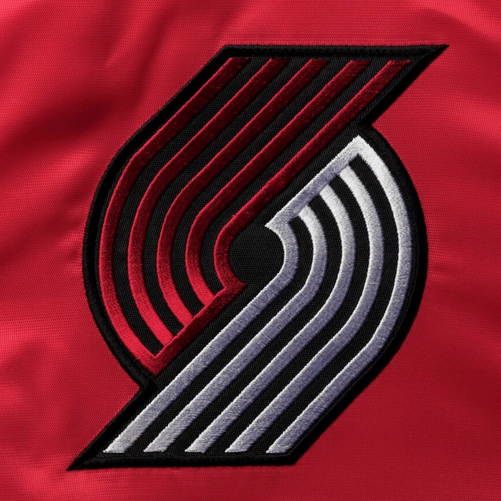 Portland trail blazers enforcer full snap satin varsity jacket red black