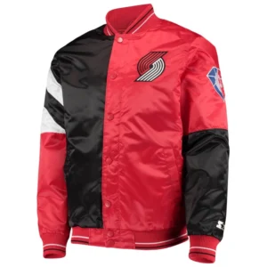 Portland trail blazers leader satin varsity jacket black red 2