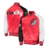 Portland trail blazers reliever full snap satin varsity jacket