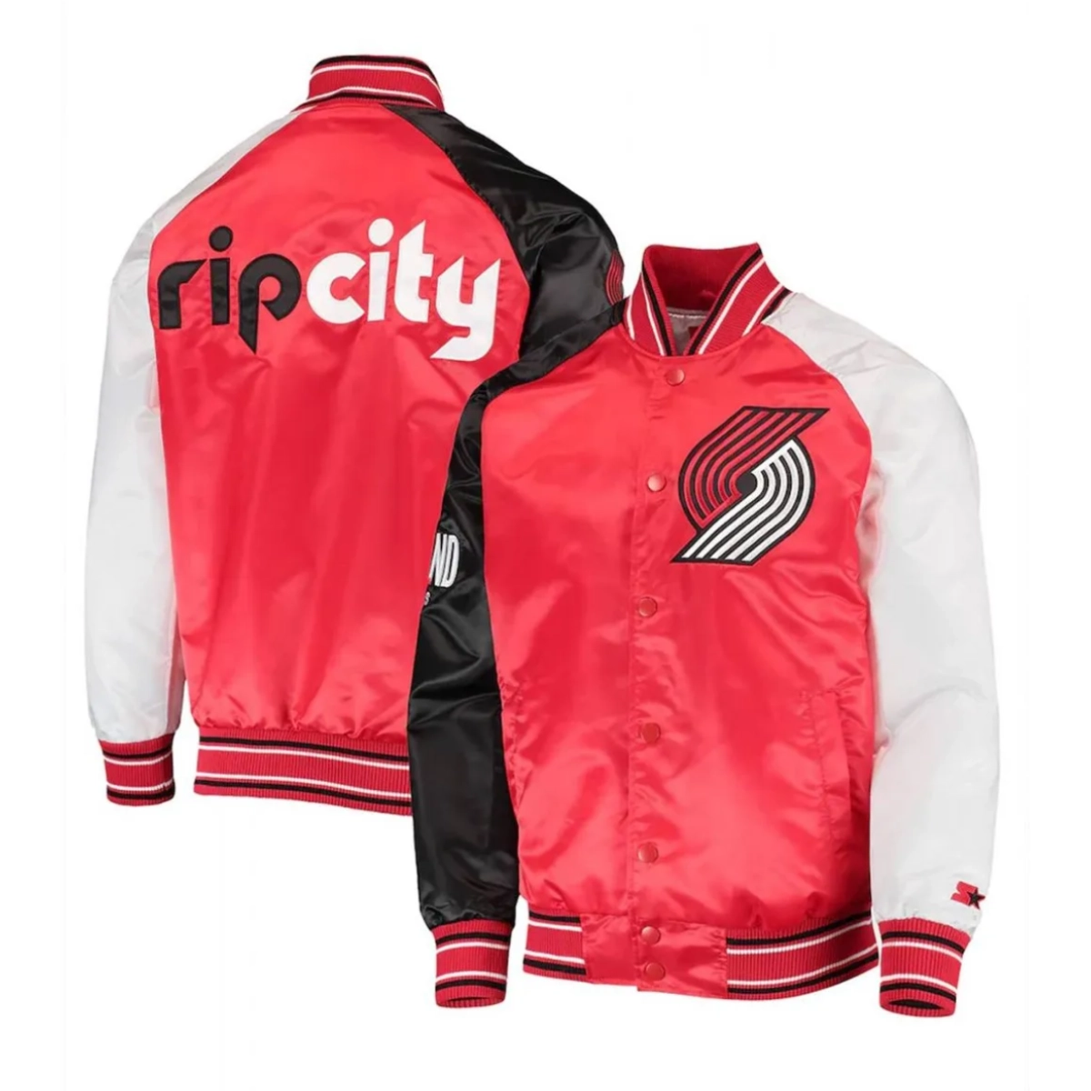 Portland trail blazers reliever full snap satin varsity jacket