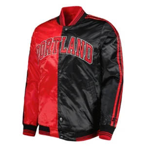Portland trail blazers starter fast break satin varsity jacket red black 1