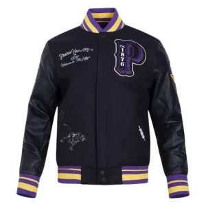 Prairie view am panthers classic black wool leather jacket