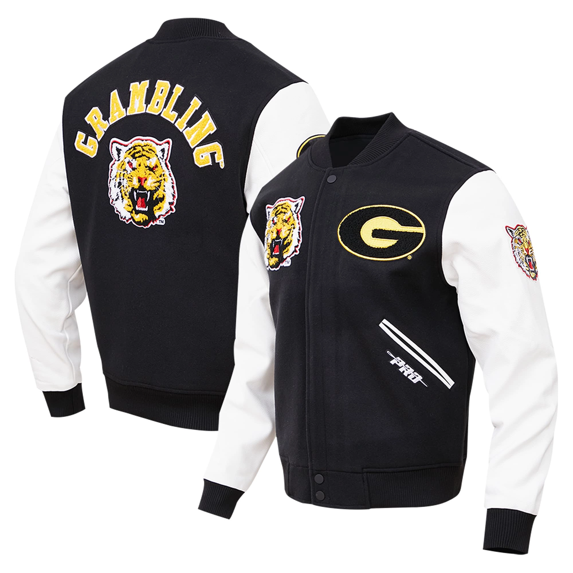 Pro standard black grambling state tigers classic wool leather black varsity jacket