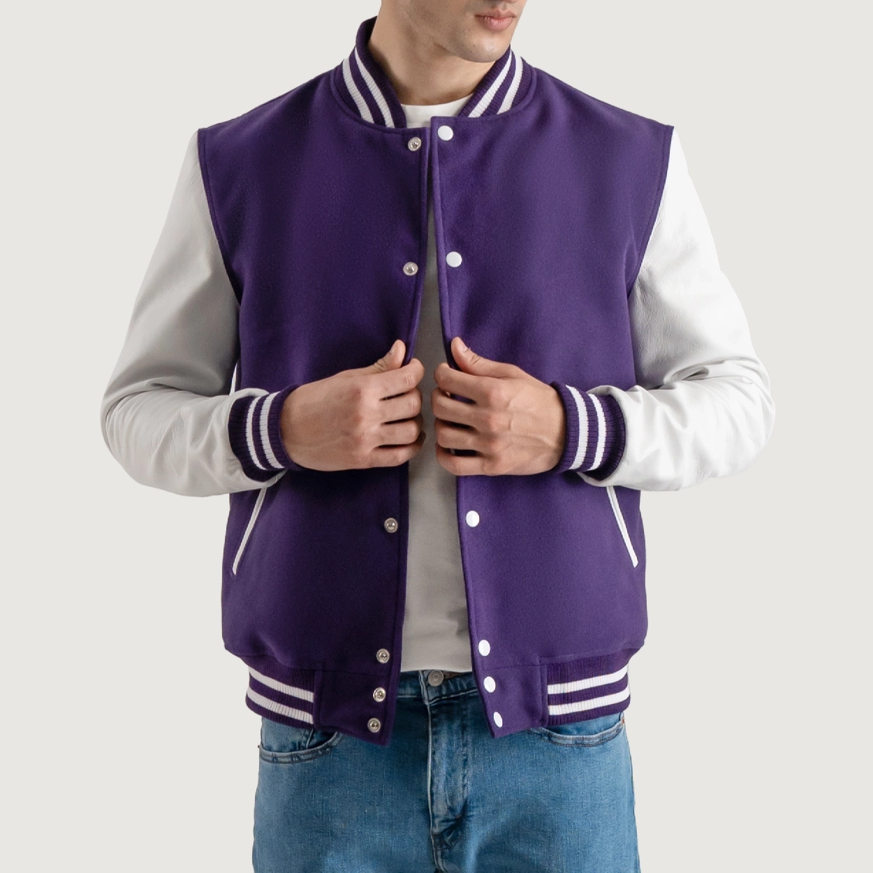 Purple and white varsity letterman jacket 2