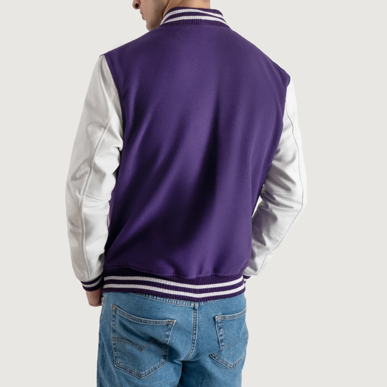 Purple and white varsity letterman jacket 3