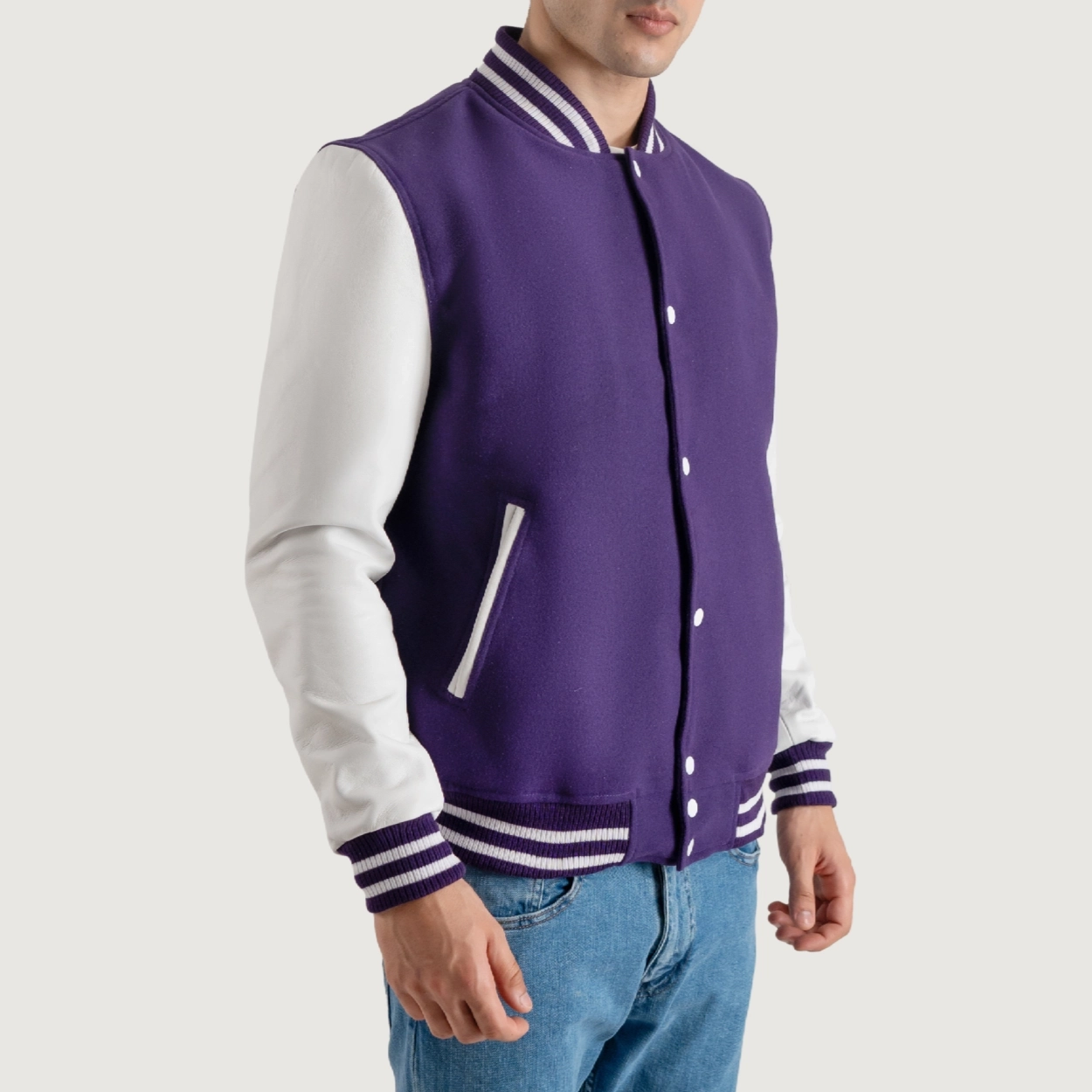 Purple and white varsity letterman jacket 4