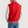 Red and white varsity letterman jacket