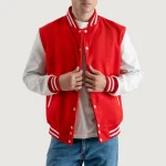 Red and White Wool/Leather Letterman Jacket