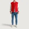 Red and white varsity letterman jacket 4
