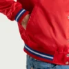Red satin jacket with white stripes 1