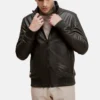 Ribbed cuffs dark brown mens bomber jacket