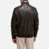 Ribbed cuffs mens dark brown bomber leather jacket