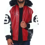 Robert Phillipe Men's 8 Ball Red/White Leather Jacket