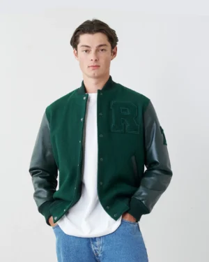 Roots vintage 20 green wool leather varsity jacket 1