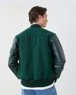 Roots vintage 20 green wool leather varsity jacket 2