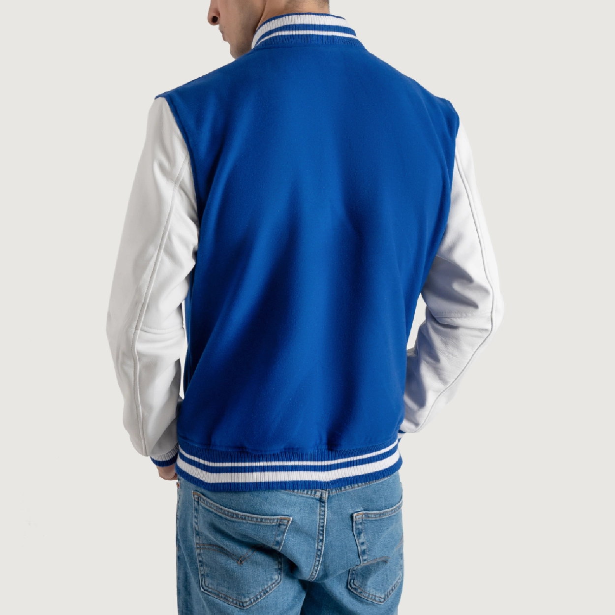 Royal blue and white wool leather varsity letterman jacket 4