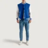 Royal blue and white wool leather varsity letterman jacket 5