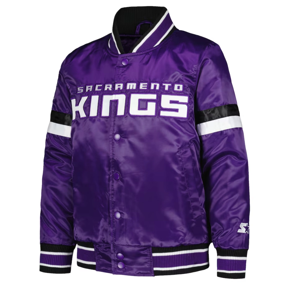 Sacramento kings home game satin varsity jacket purple 1