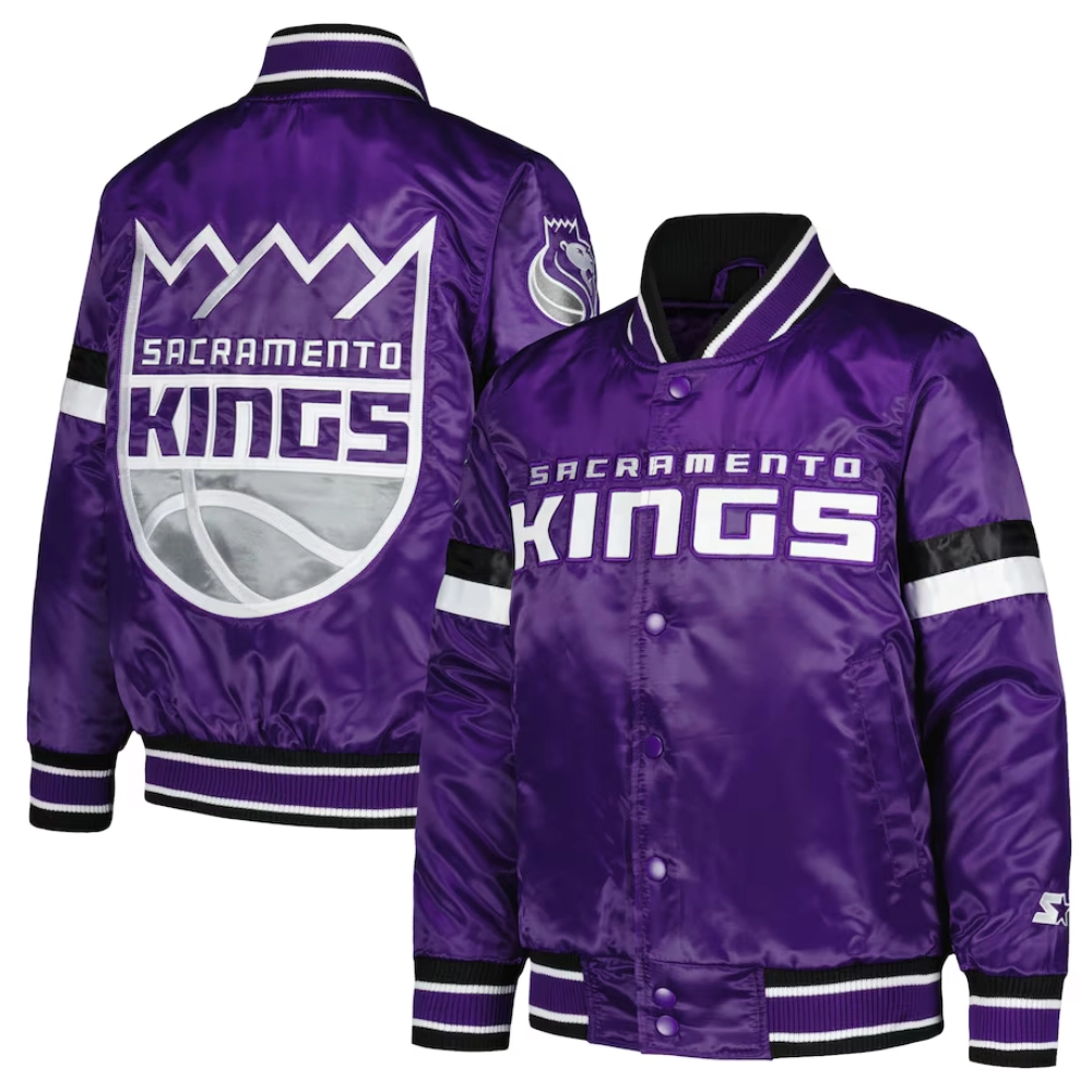 Sacramento kings home game satin varsity jacket purple 2