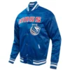 Sacramento kings pro standard 2023 24 city edition blue satin varsity jacket 1