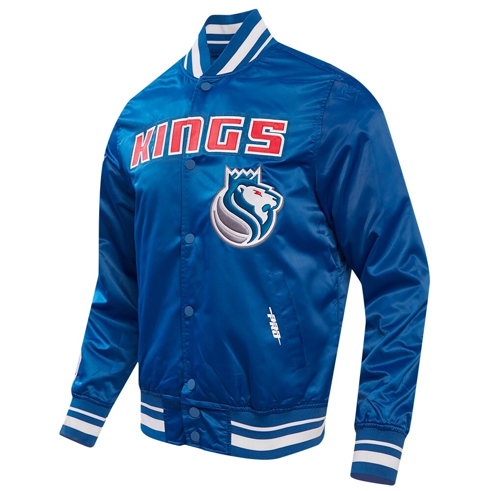 Sacramento kings pro standard 2023 24 city edition blue satin varsity jacket 1