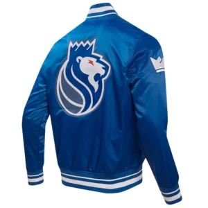Sacramento kings pro standard 2023 24 city edition blue satin varsity jacket 2