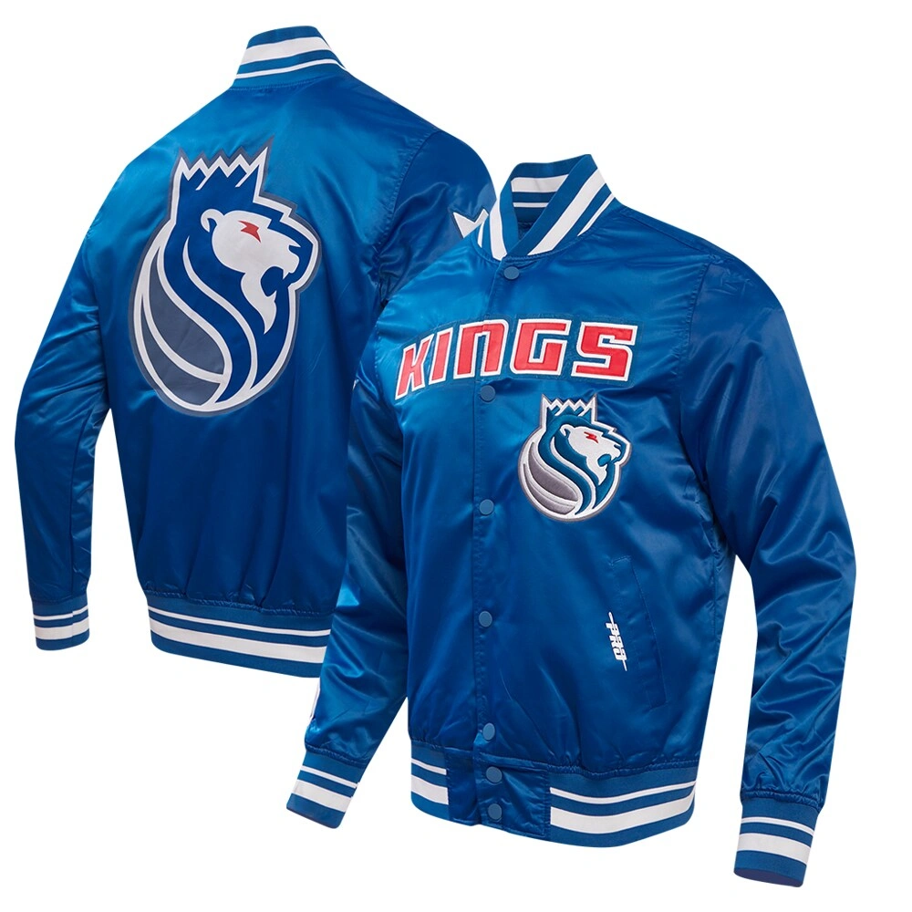 Sacramento kings pro standard 2023 24 city edition blue satin varsity jacket 6