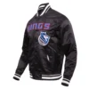 Sacramento kings pro standard chest 100 yrs of royalty black satin varsity jacket 1
