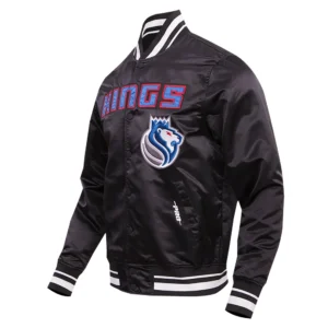 Sacramento kings pro standard chest 100 yrs of royalty black satin varsity jacket 1