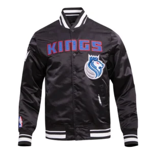 Sacramento kings pro standard chest 100 yrs of royalty black satin varsity jacket 2