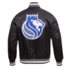 Sacramento kings pro standard chest 100 yrs of royalty black satin varsity jacket 4