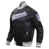 Sacramento kings pro standard script tail black satin varsity jacket 1