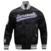 Sacramento kings pro standard script tail black satin varsity jacket 2