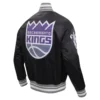 Sacramento kings pro standard script tail black satin varsity jacket 3