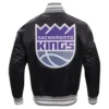 Sacramento kings pro standard script tail black satin varsity jacket 4