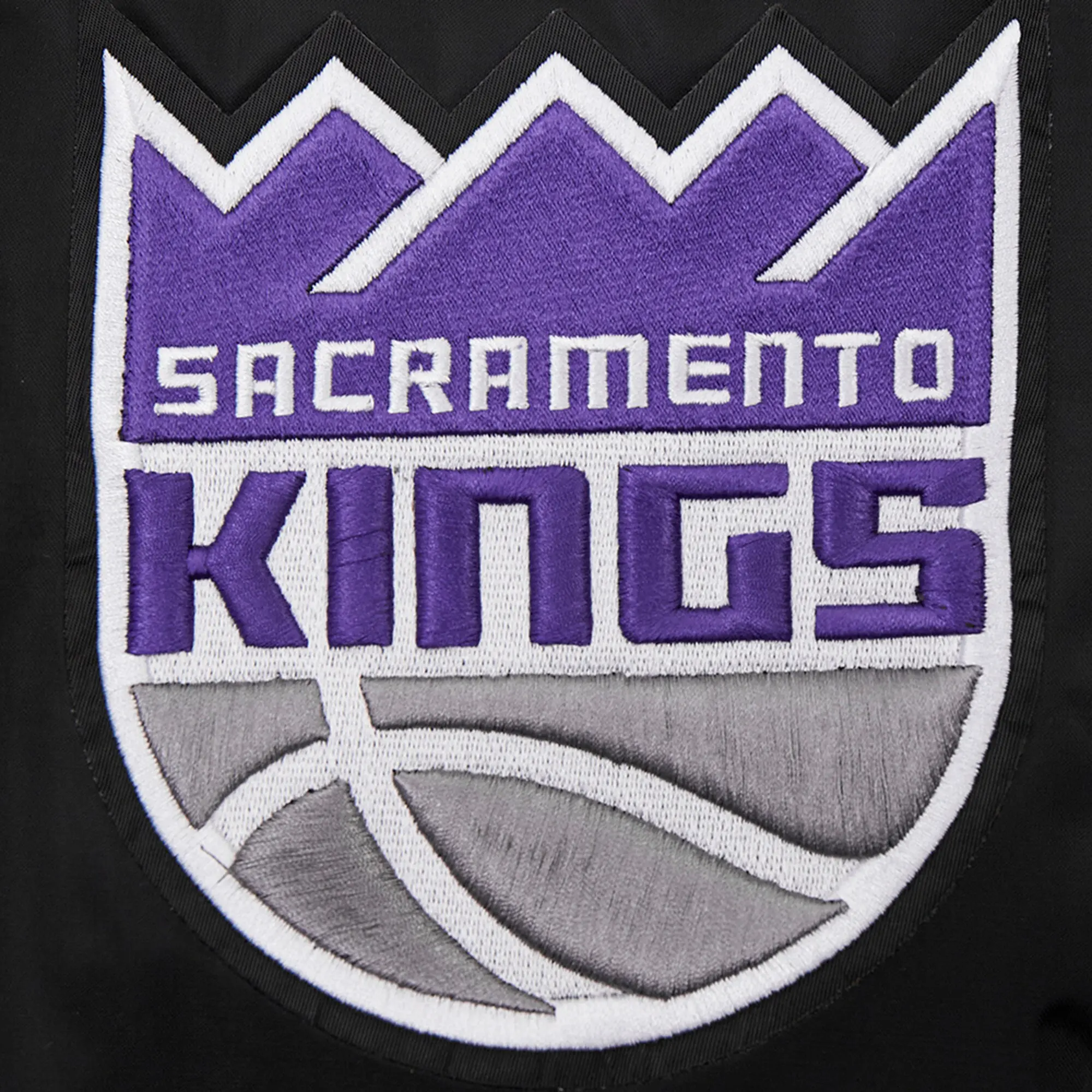 Sacramento kings pro standard script tail black satin varsity jacket 7