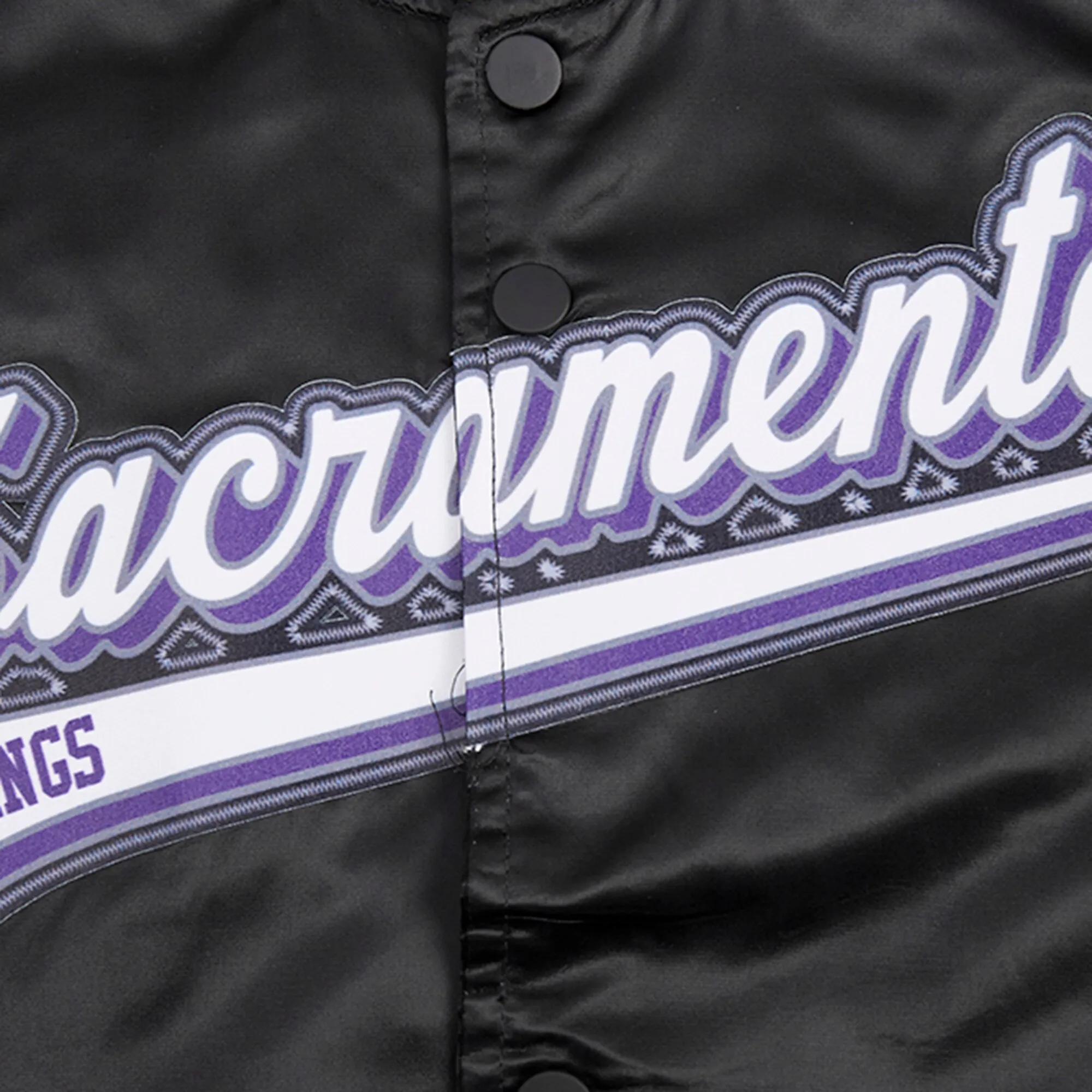 Sacramento kings pro standard script tail black satin varsity jacket 8