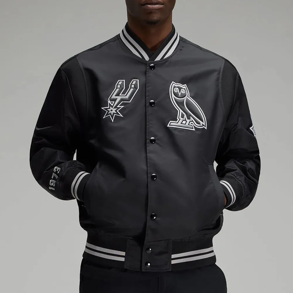 San antonio spurs black satin varsity jacket